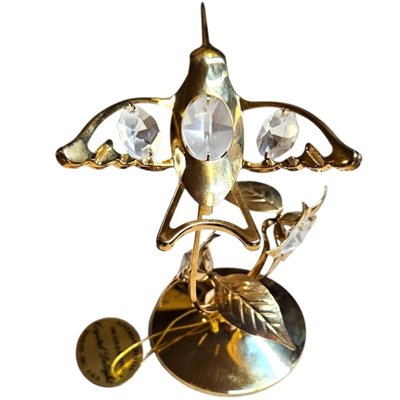 VTG Crystal Delight 24K Gold Plated Hummingbird Figurine Austrian Crystal Flower - Picture 5 of 11